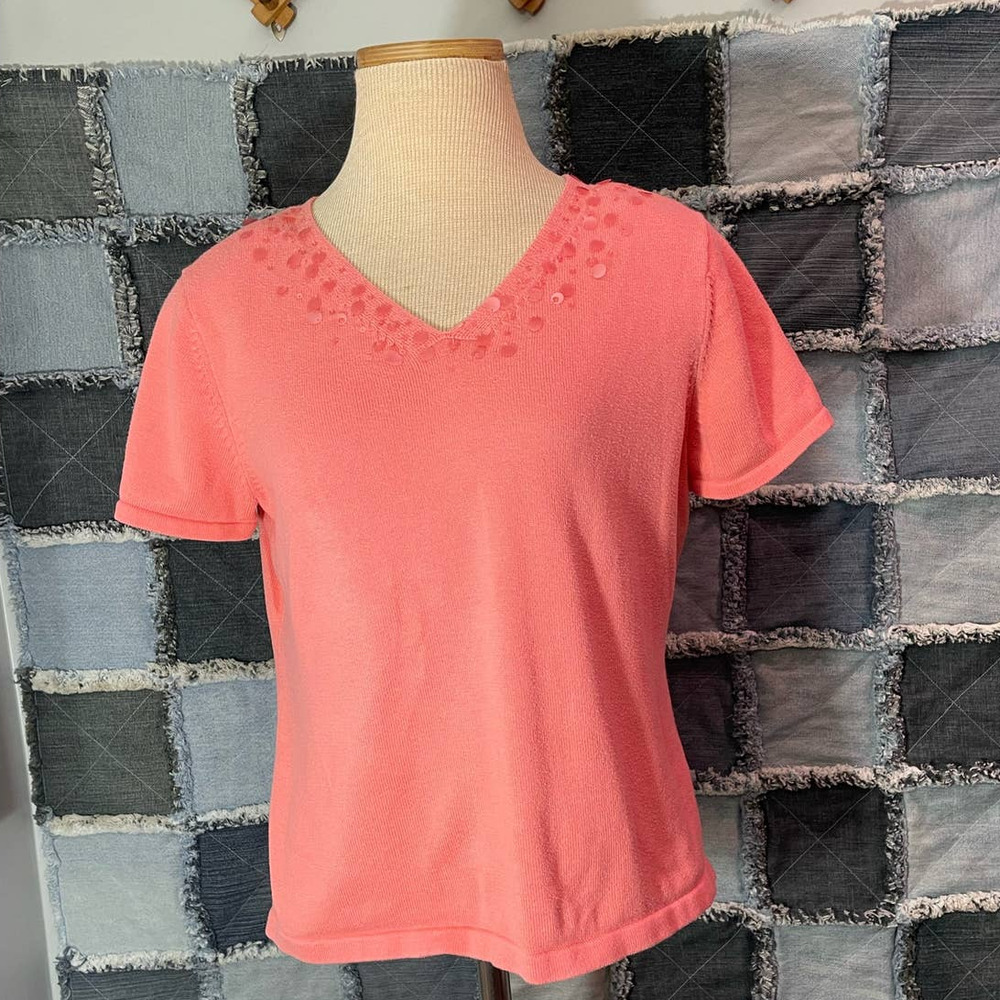 Christopher & Banks Hand Embroidered Salmon Tee shirt